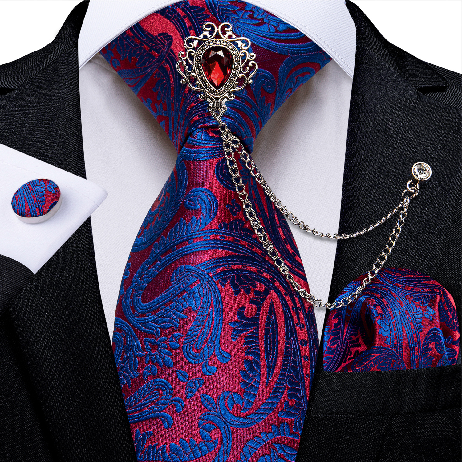Men Accessories Neck Chain - Men Tie with Luxury Blue Crystal