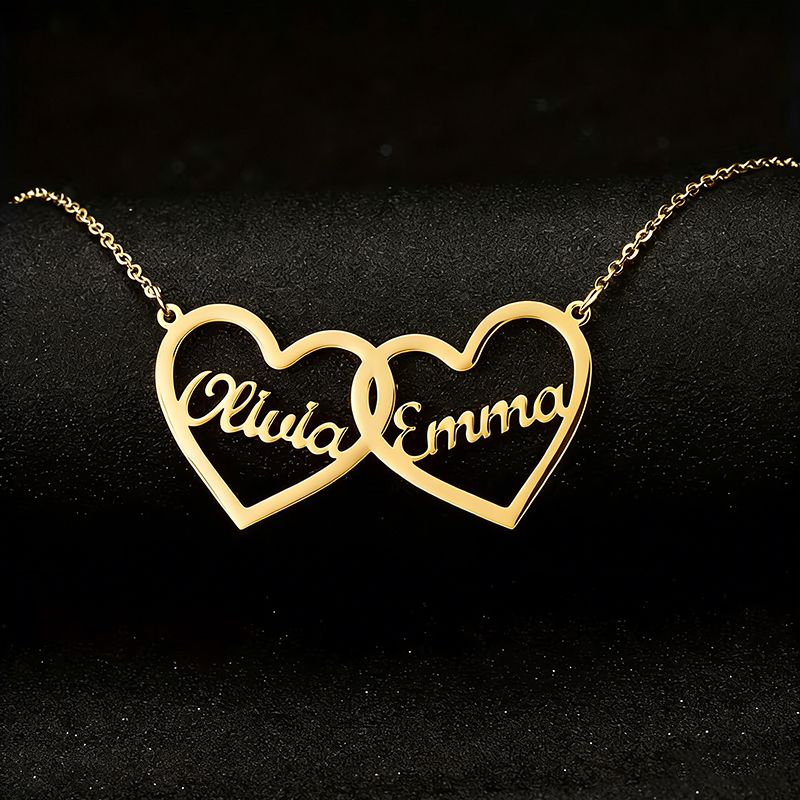 Men Accessories Neck Chain - Custom Double Hearts Two Name Necklaces