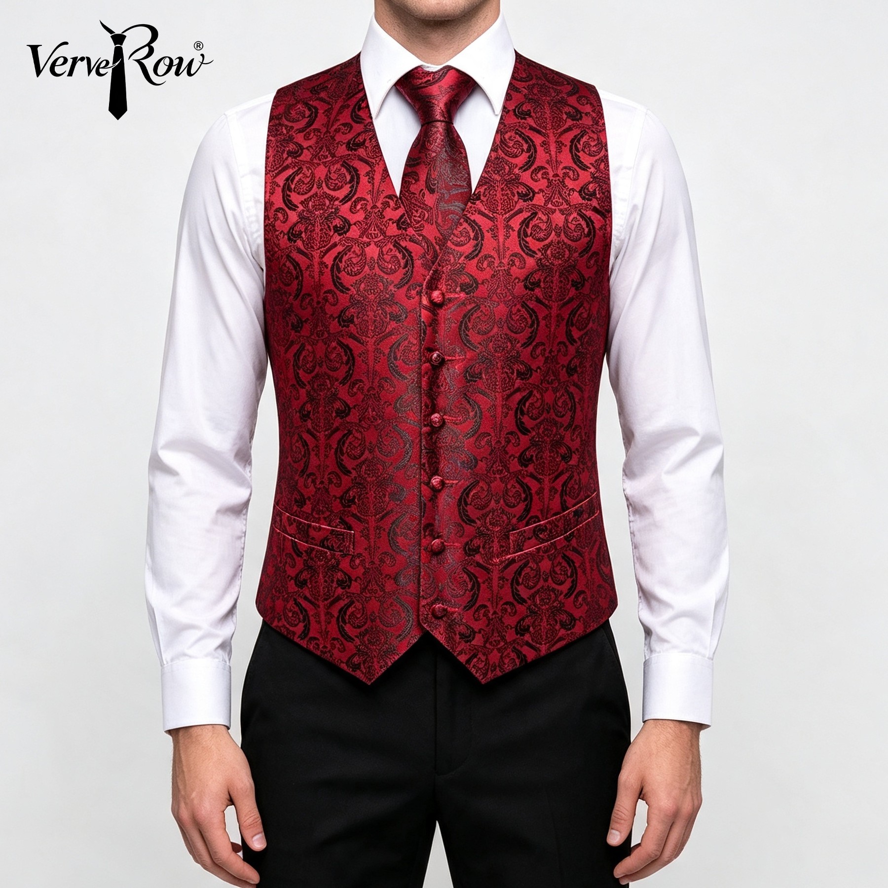 Men'S Accessories Office - Vest Tie Pocket Square Red Jacquard