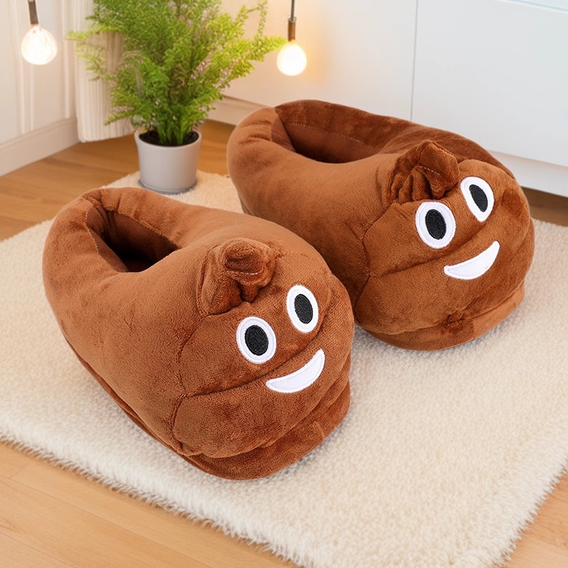 Men'S Accessories Rack - Funny Poop Emoji Plush Slippers Warm