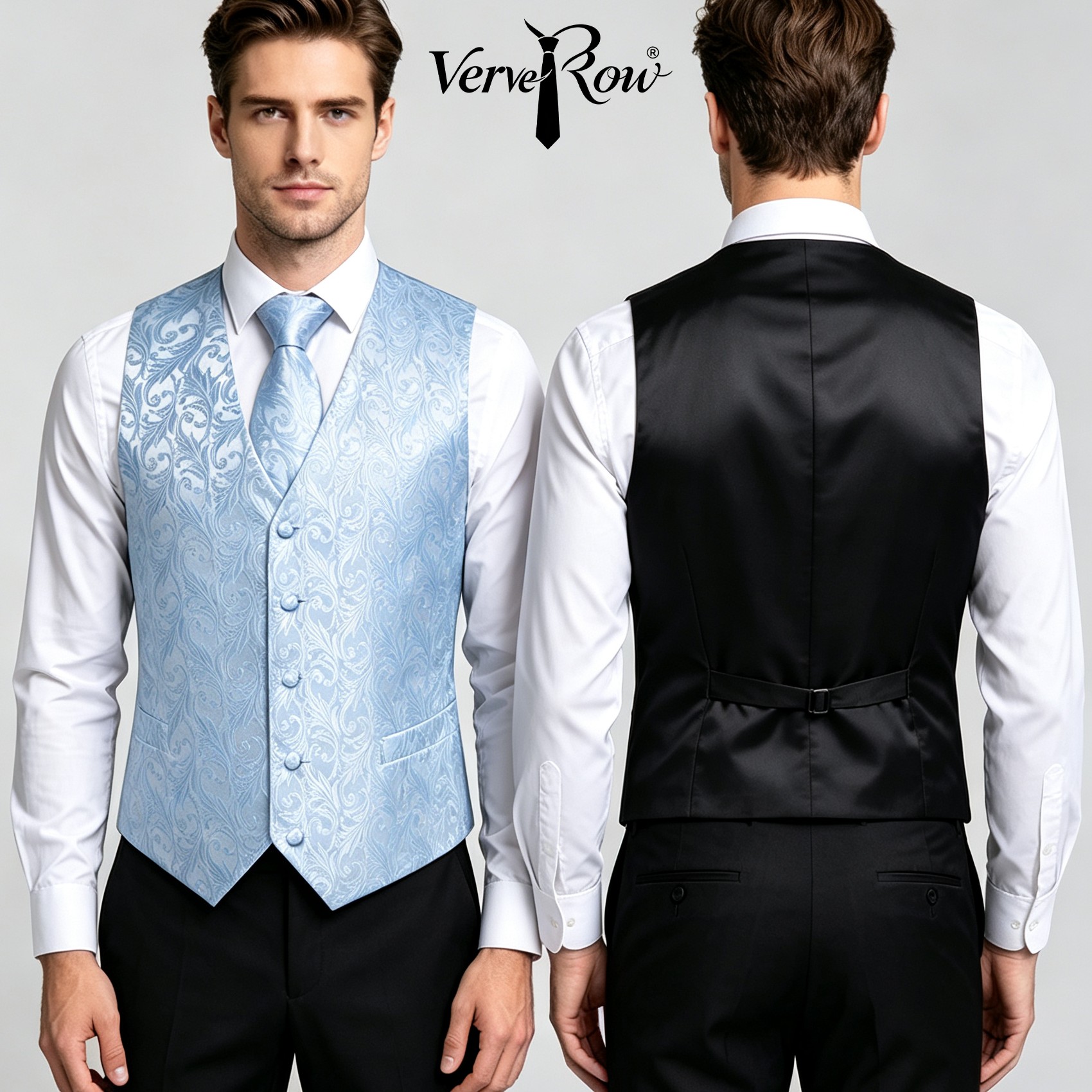 Men'S Accessories Office - Light Blue Jacquard Vest Tie Pocket