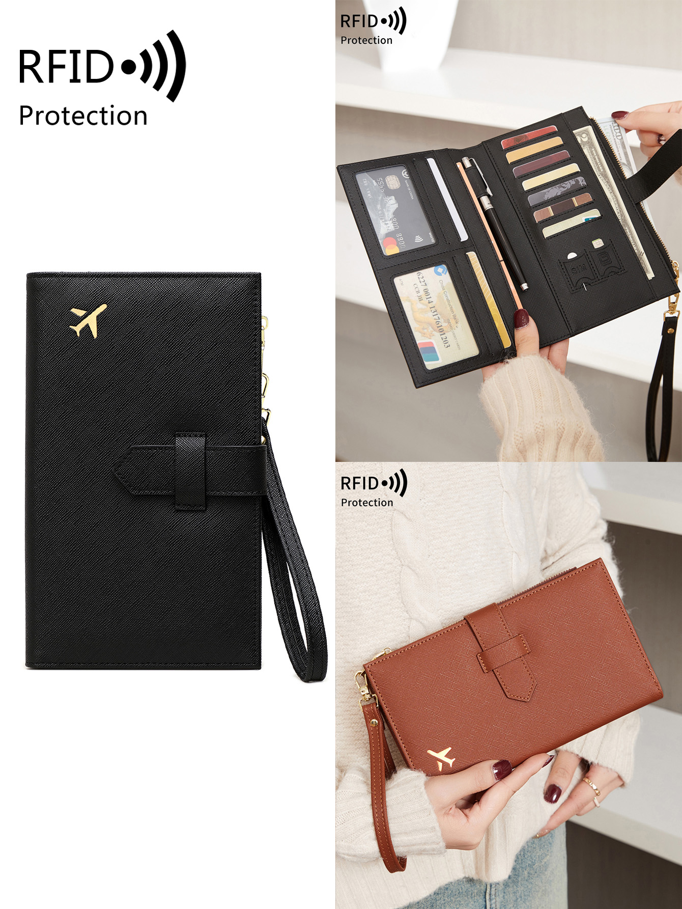 Men'S Accessories Wallet - Fashionable PU leather airplane pattern RFID