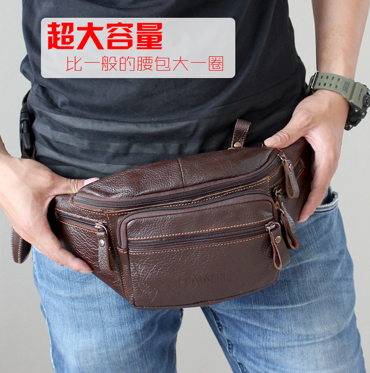 Men Accessories Pack - Genuine Cowhide Leather Waist Bag Men
