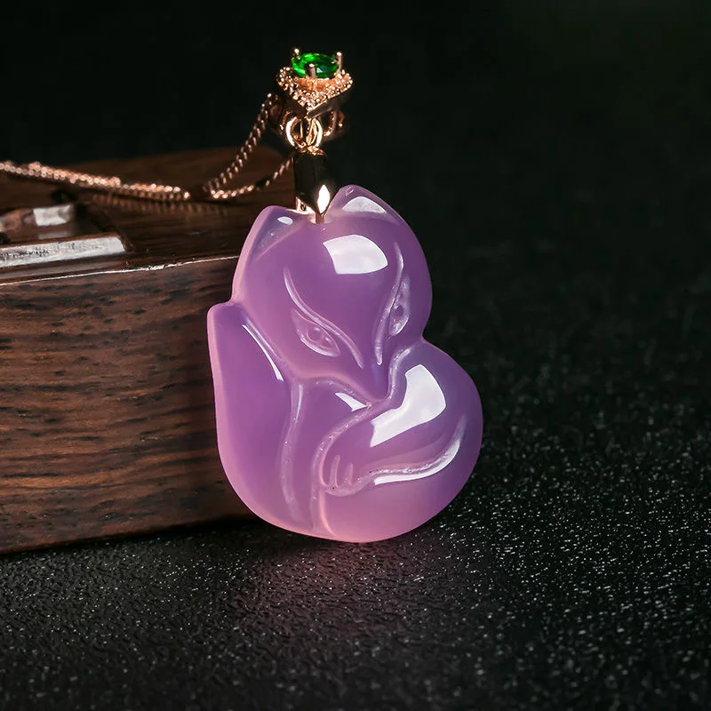 Men Accessories Chain - Natural Purple Agate Fox Pendant Necklace