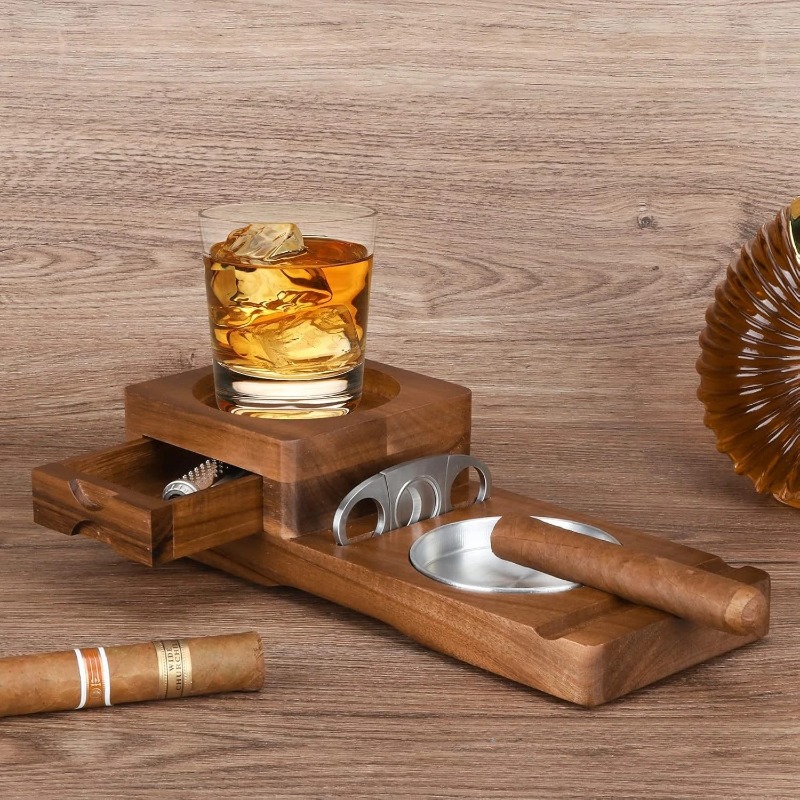 Men Accessories Drawer - Multifunctional Solid Wood Cigar Ashtray with