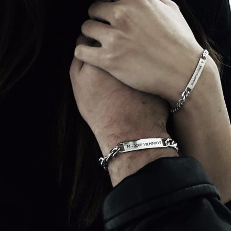 Men Accessories All - Plate Id Tag Bar Bracelet Cuban