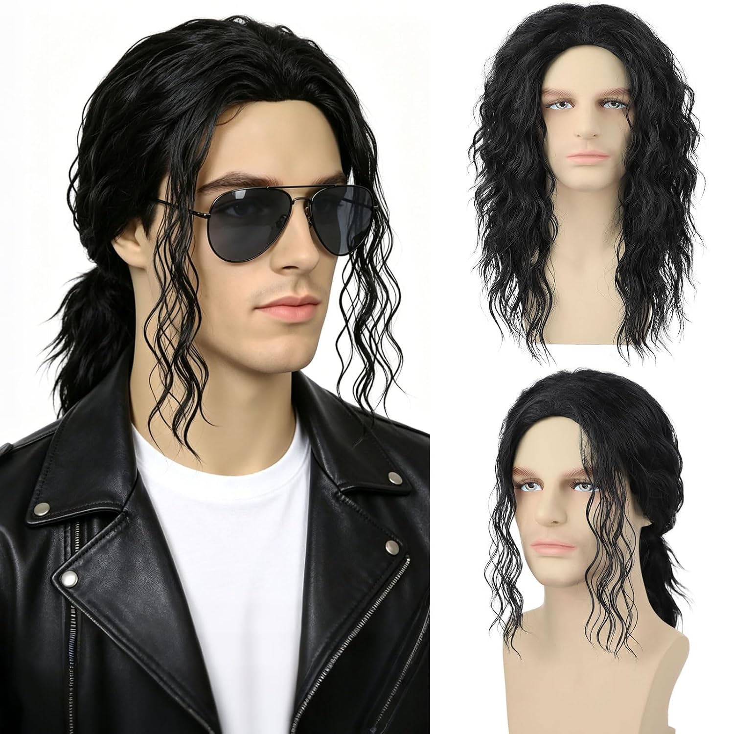 Men'S Accessories In The 80S - Mens Black Curly Wig for Costume