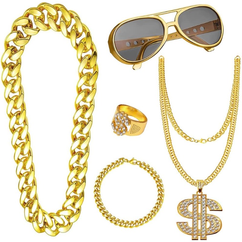 Men'S Accessories In The 80S - 5pcs Hip Hop Costume kit,80s Fancy