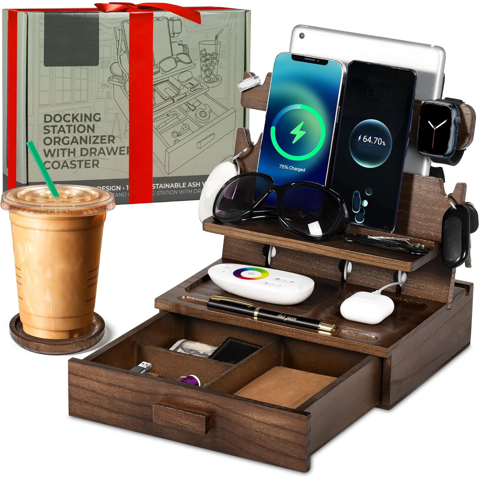 Men Accessories Drawer - Nightstand Organizer with Drawer Key Holder
