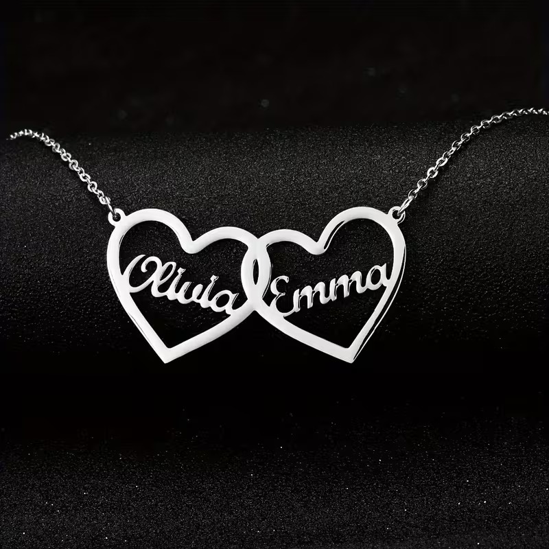 Custom Double Hearts Two Name  - Men Accessories Neck Chain review and price