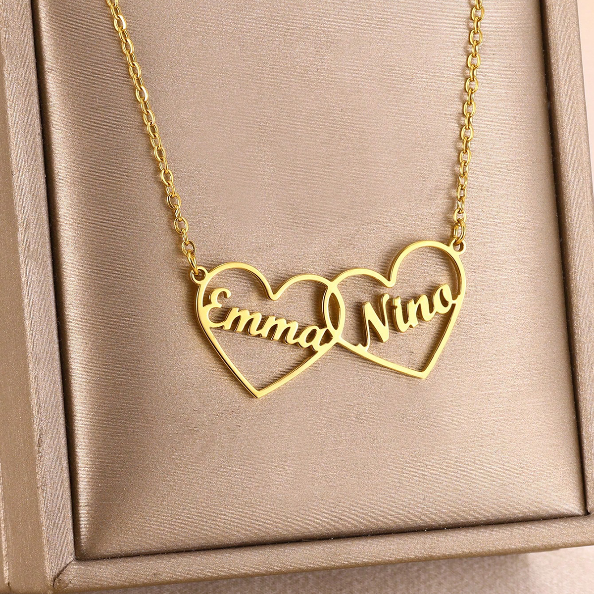 Custom Double Hearts Two Name  - Men Accessories Neck Chain review and price
