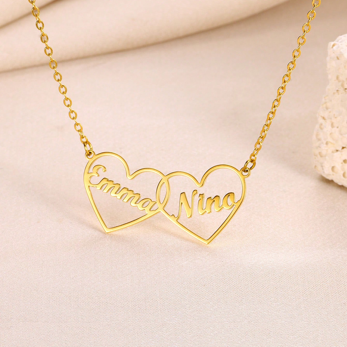 Custom Double Hearts Two Name  - Men Accessories Neck Chain review and price