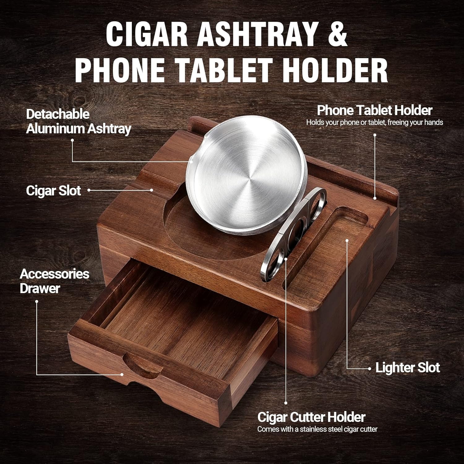 Wooden Ashtrays with Phone Tab - Men Accessories Drawer review and price