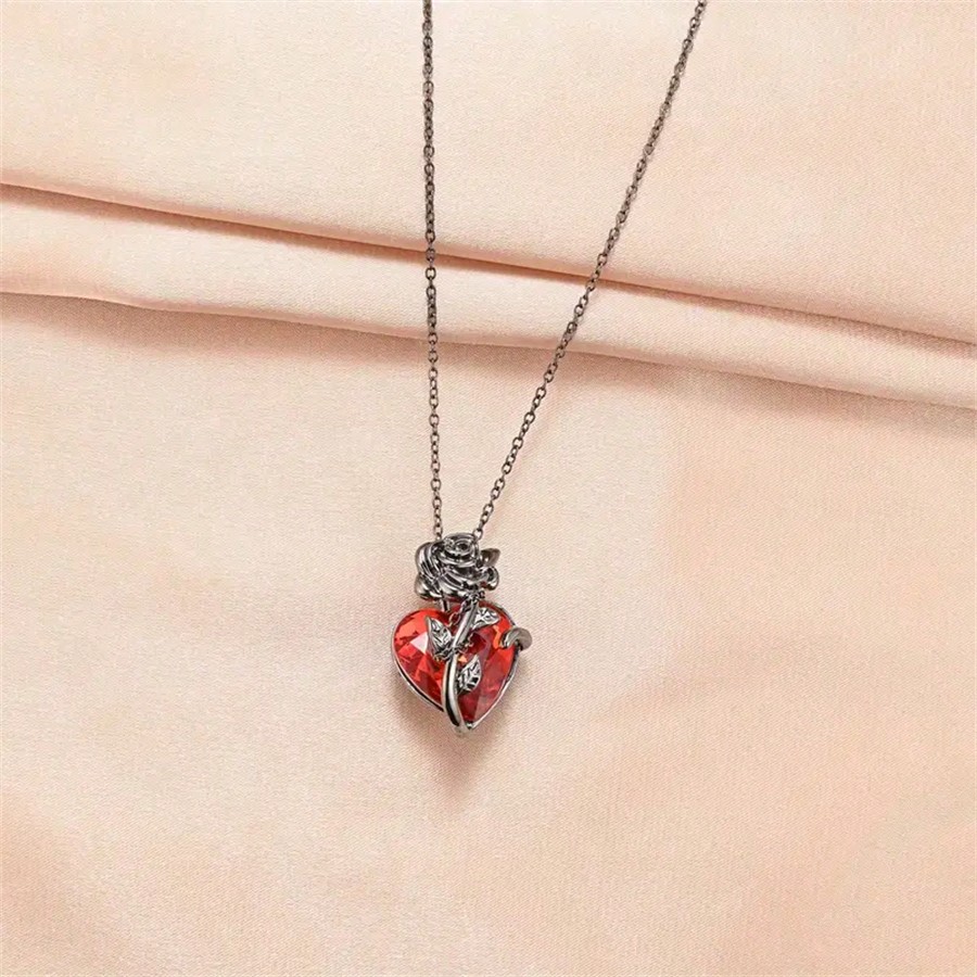 1pc Charming Rose Heart Pendan - Men Accessories Chain review and price