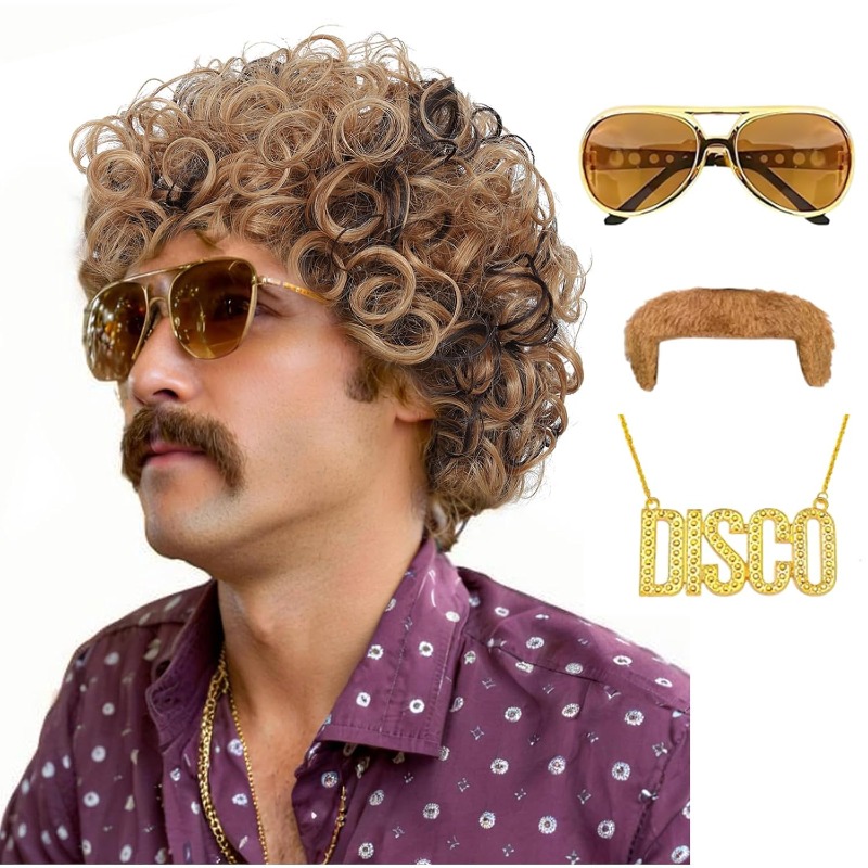 70s 80s Disco Costume Wig Set- - Men'S Accessories In The 80S review and price