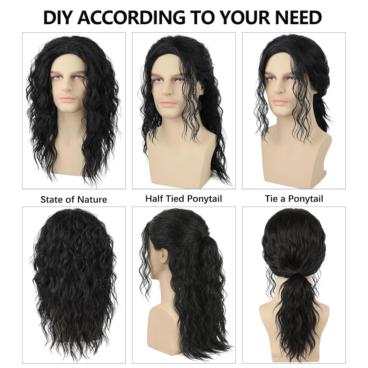 Mens Black Curly Wig for Costu - Men'S Accessories In The 80S review and price