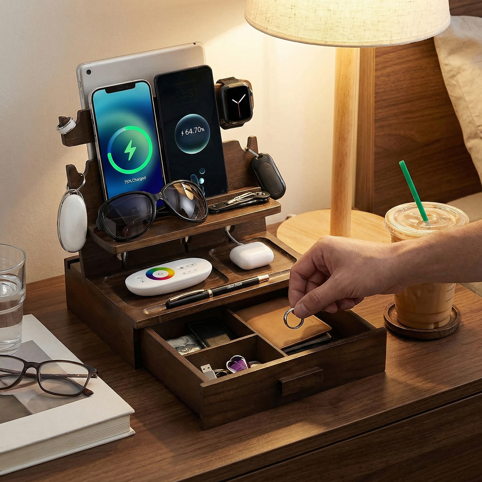 Nightstand Organizer with Draw - Men Accessories Drawer review and price