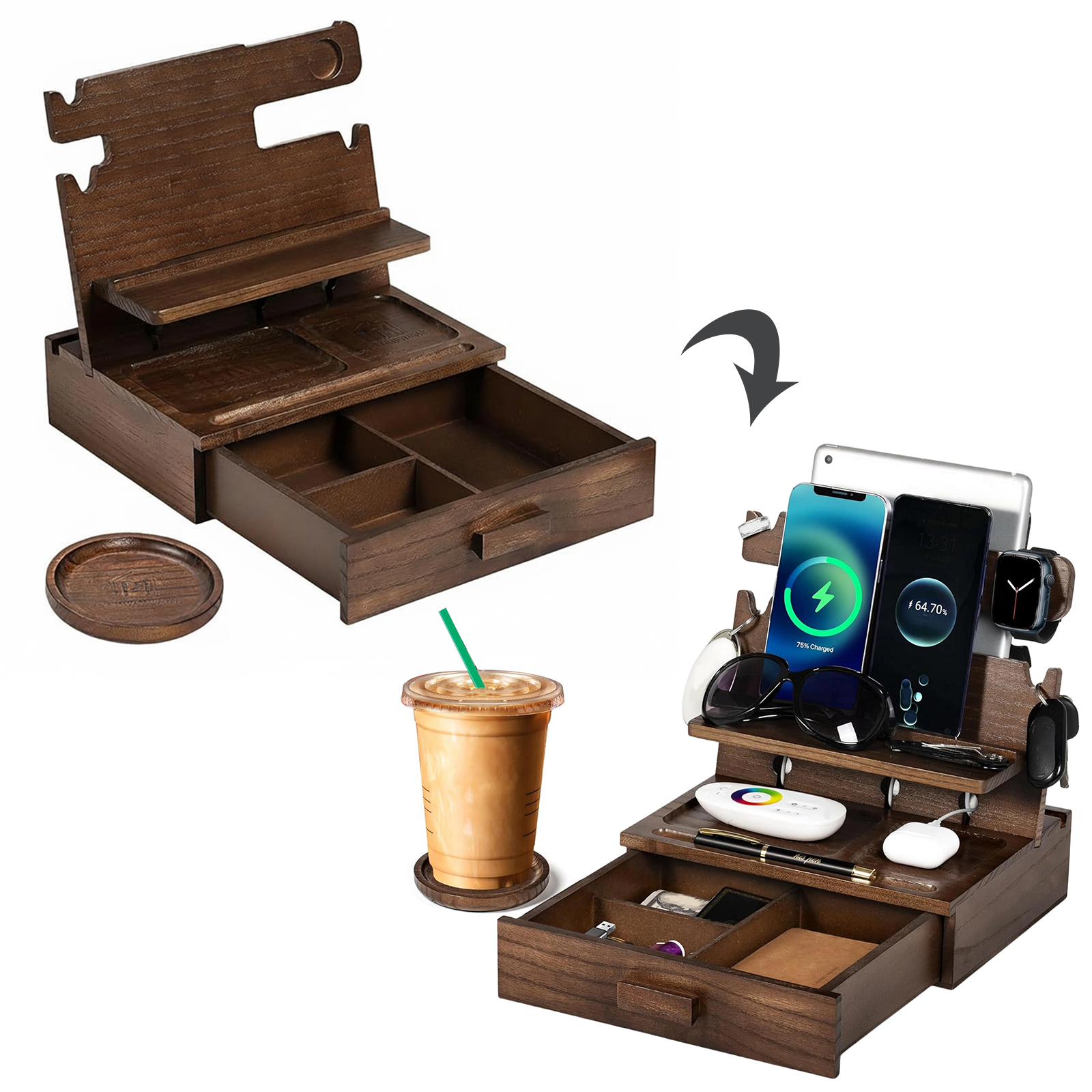 Nightstand Organizer with Draw - Men Accessories Drawer review and price